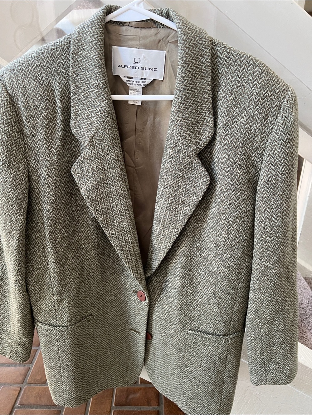 Vintage ALFRED SUNG Green Herringbone Blazer 14